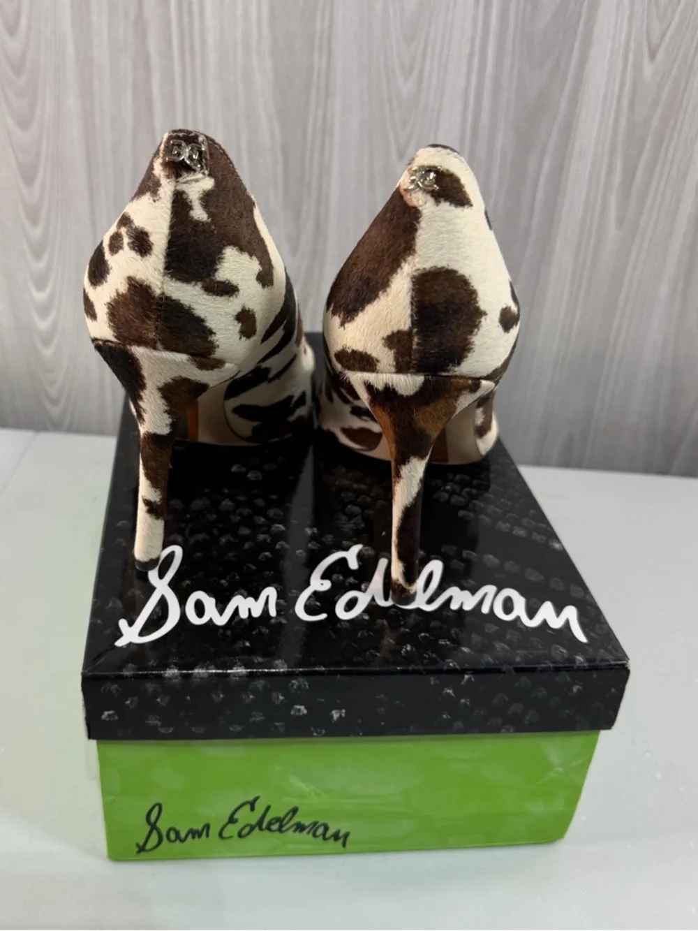 Sam Edelman Hazel Pumps Cow Hair Brown Cream Heels Animal Print Women’s Sz 7.5
